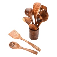Ensemble d'ustensiles de cuisine écologiques en bois d'acacia, 9 pièces, avec logo personnalisé, pour la cuisine à domicile, vente en gros