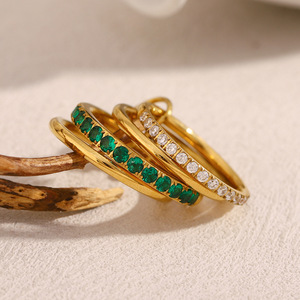 18K Gold Plated Stainless Steel Multi Layer Linked Emerald Clear Zircon Stackable <b>Statement</b> <b>Ring</b> For Women Daily Jewelry - Product Image 5