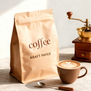 Bolsa de Café Ecológica de Papel Kraft Impresa Personalizada, Bolsa de Empaque para Granos de Café con Fondo Plano, Válvula y Cierre, OEM/ODM - Product Image 1