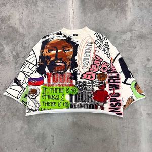 Camiseta OEM personalizada unisex con estampado gráfico, bajo sin rematar, hombros caídos, oversize, cuello redondo, corte cropped, estilo boxy, de tejido grueso - Product Image 1