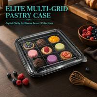 Boîte d'emballage alimentaire carrée personnalisable en PET transparent de qualité alimentaire à 9 compartiments pour boulangerie, gâteaux, pain, sushis