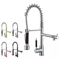 Robinet de cuisine moderne et élégant avec douchette extractible à ressort et double tête de pulvérisation en laiton