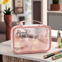 OEM ODM sac d'emballage de maquillage tendance avec logo personnalisé pochette cosmétique transparente en PVC résistante à l'eau en vinyle transparent à paillettes