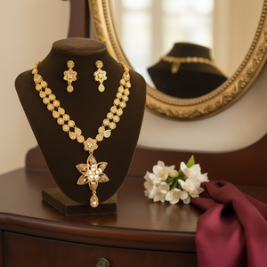 Parure de collier long turc en laiton plaqué or 18 carats pour femme, avec fermoir, idéale pour mariages, fiançailles et fêtes traditionnelles - Product Image 3