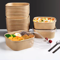 Boîte à lunch écologique en papier kraft blanc de haute qualité, carrée, avec poignée, portable pour salades, chips et en-cas