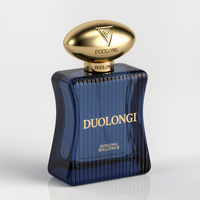 Flacon de parfum vide en verre rond de luxe de 50 ml avec bouchon à vis, diffuseur prêt à l'emploi, boîte personnalisée de couleur bleue