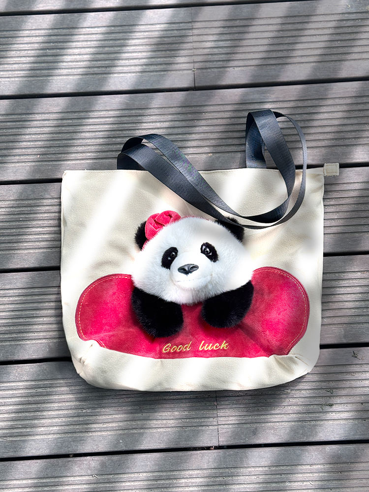 3D Plush Panda Character Canvas Outdoor Handbag 3D Promotional Tote Bag for Food Storage Indoor and Outdoor Use Cartoon Tote