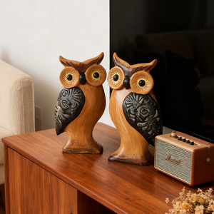 Figuras de Búho de Madera (2 Piezas), Diseño Minimalista, Decoración para Sala de Estar, Patrón de Plantas, Decoración para el Hogar - Product Image 1