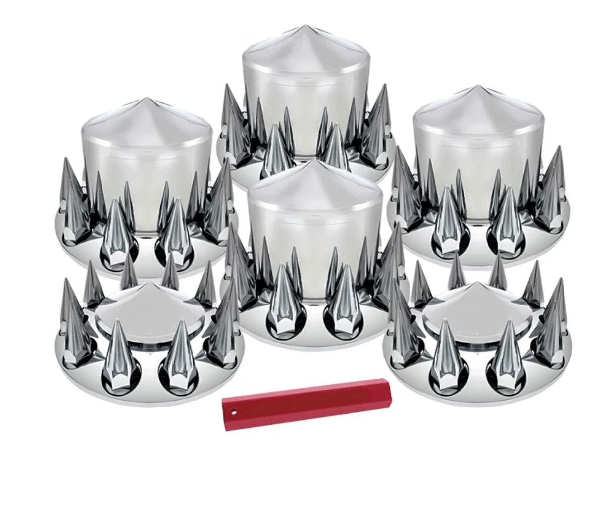 Chrome Abs 33 Mm Threadon Spiked Axle Cover Combo Kit With Removable