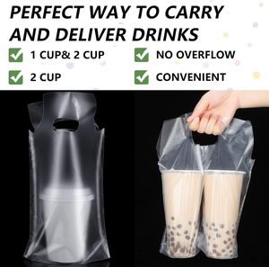 ถุงพลาสติก PE ย่อยสลายได้ พิมพ์โลโก้ได้ สำหรับใส่แก้วชานม กาแฟ และน้ำผลไม้ - ถุงหิ้วสำหรับส่งเครื่องดื่ม - Product Image 2