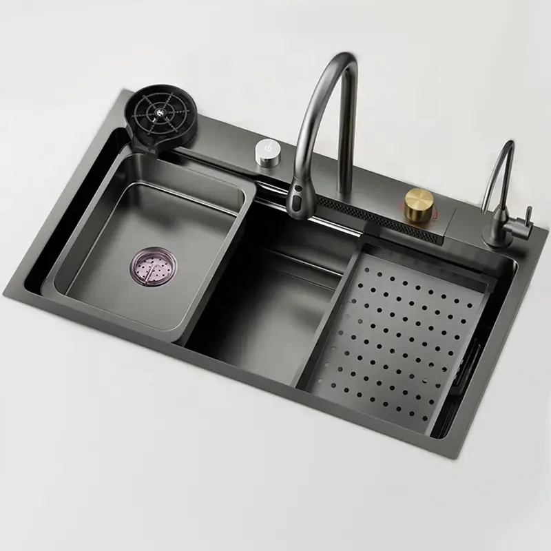 Neue hochwertige Multifunktionale moderne intelligente Wasserfall-Edelstahl-Wäschbecken Küche Küchenspülen