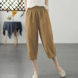Women's Summer Black Harem Pants High Waist Cotton Linen Casual Wide Leg Plus Size Breathable Pants For Chubby Girls - Product Image 3