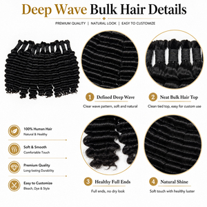 <b>Deep</b> <b>Wave</b> Human Hair Bulk No Weft Natural Black Full Ends Hair For Braiding Boho Braids And <b>Wig</b> Makers - Product Image 4