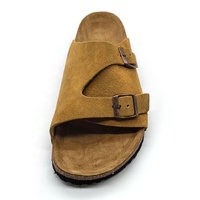 Sandales Sabots Classiques Unisexe en Daim de Vison avec Boucles Métalliques Réglables, Semelle Liège, Hiver, Douces, Respirantes, Rehaussantes pour Hommes
