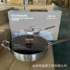 Sartén antiadherente con revestimiento de titanio, acero inoxidable 18/10, gran capacidad para freír y saltear, sin humo - Product Image 4