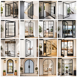 Porta d'Ingresso Doppia in Vetro e Lega di Alluminio con Griglia Nera, Porta di Sicurezza Moderna Personalizzata - Product Image 6