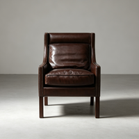 Fauteuil club rétro en cuir marron à dossier haut avec coussin de soutien, fauteuil individuel pour salon, garniture à clous en laiton, pieds en bois