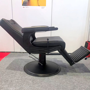 Fauteuil de barbier en cuir noir, hydraulique, inclinable, pour salon de coiffure, hauteur réglable, base ronde, chaise de coiffure - Product Image 3