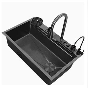 Évier de cuisine en acier inoxydable gris anthracite, à cuve unique, style moderne - Product Image 2