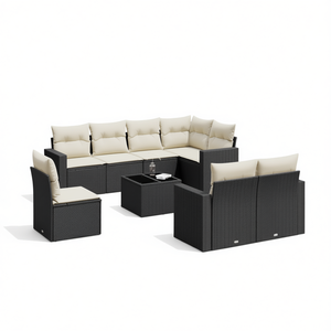 Black And Cream Garden <b>Sofa</b> Set With Cushions 6 Seater Outdoor Furniture <b>Rattan</b> Contemporary Design - Product Image 1
