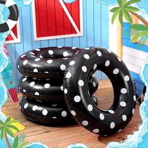 Lot de 4 bouées gonflables à pois noirs et blancs pour piscine et plage - Product Image 4