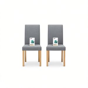 Set di 2 sedie da pranzo in tessuto grigio chiaro con gambe in legno di gomma, stile classico, mobili moderni imbottiti per la casa - Product Image 1