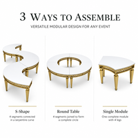 Table de réception ronde en acier inoxydable doré avec miroir en verre, forme en S, table de mariage, table de fête, table serpentine demi-lune