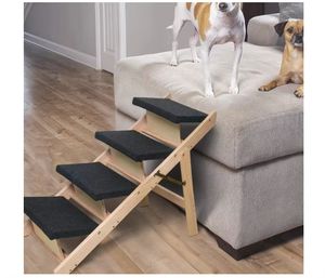 Opvouwbare 4-staps Houten Hondentrap Antislip Pet Steps Lichtgewicht Draagbaar Voor Kleine Middelgrote Honden Katten Bedden Sofa Cars - Product Image 2