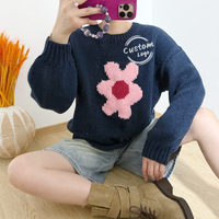 Haute qualité hiver affaires décontracté fleur motif femmes col rond chandails en laine personnalisé hiver thermique chandails pour les femmes