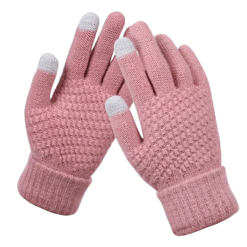 Acrylic Winter Touchscreen Gloves Women Men Warm Stretch Knitted Wool Mittens Touch Screen Gloves