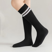 Chaussettes longues en coton fin pour enfants, garçons et filles, mi-mollet, chaussettes d'école, noir et blanc, chaussettes uniformes