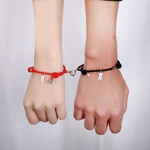 2Pcs/pair Braided <b>Rope</b> Heart Couple <b>Bracelets</b> Stainless Magnetic Bear Charm Fashion <b>Rope</b> Chain <b>Bracelets</b> Love Pendent <b>Bracelet</b> - Product Image 1