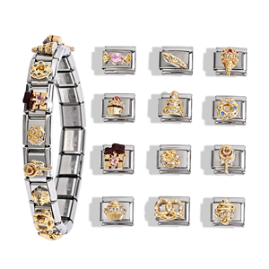 Bracciale all'ingrosso in acciaio inossidabile con ciondoli italiani a forma di dessert, placcato <span class=keywords><strong>oro</strong></span>, con ciondoli italiani a forma di cioccolato, caramella, cupcake, ciambella e zirconi - Product Image 2