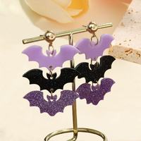 Boucles d'oreilles pendantes gothiques tendance pour Halloween, 3 couches, en acrylique, motif chauve-souris, scintillantes, multicolores, violet et noir, pour femme, bijoux de fête, cadeaux