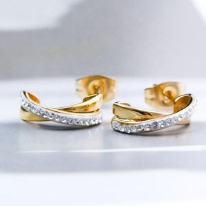 Pendientes con Diseño de Cruz y Cristales, Joyería de Acero Inoxidable con Baño de Oro PVD para Mujer, Fábrica China - Product Image 5