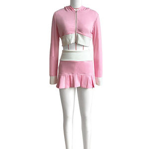 Ensemble deux pièces pour femmes Jupes plissées à capuche à manches longues Ensemble 2 pièces Gril <span class=keywords><strong>Jupe</strong></span> courte taille haute Ensemble deux pièces pour femmes - Product Image 2