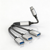 Adaptateur OTG 3 en 1, cordon d'alimentation USB double, extension pour caméra, microphone, haut-parleur avec station d'accueil Y Splitter Hub pour la charge et les données