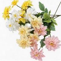 Rangkaian Bunga Dahlia Realistis 4 Tangkai untuk Pernikahan & Hari Valentine, Dekorasi Taman Buatan, Bunga Sutra Buatan Tangan