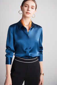 סיטונאי באיכות גבוהה חדש אלגנטי נשי חולצה תות משי חולצות נשים ארוך שרוול נשים משי חולצה - Product Image 2