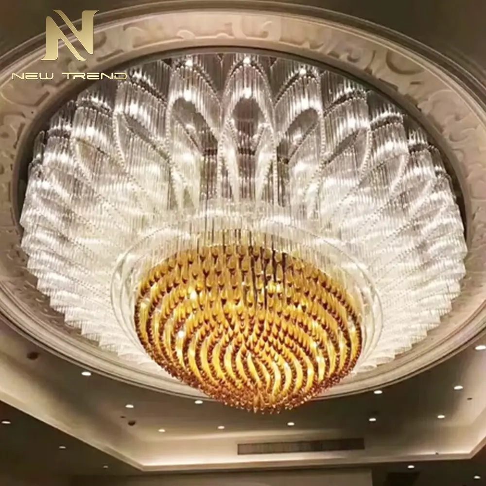 Custom Luxury Indoor Decoration Light Hotel Lobby Wedding Hall Banquet Hall LED Ceiling Glass Chandelier