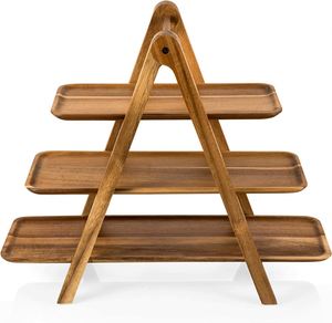 Bandeja de servir de madera al por mayor de 3 niveles, soporte rectangular de madera para cupcakes, bandeja de servir estilo rústico para fiestas, decoración. - Product Image 2