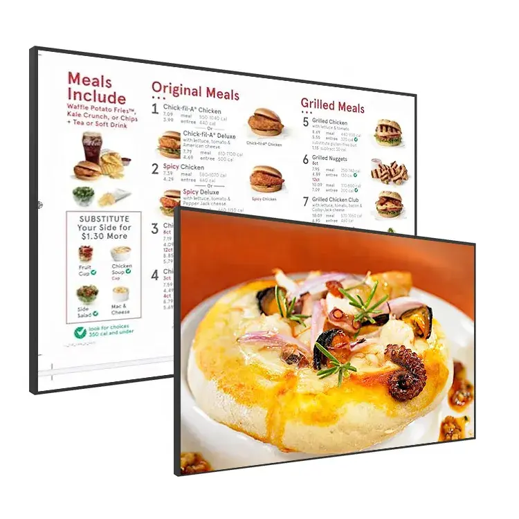 43 "49" 55 "65" цифровая вывеска фаст-фуд вывеска рекламный щит для ресторанов через панель меню рекламный экран меню