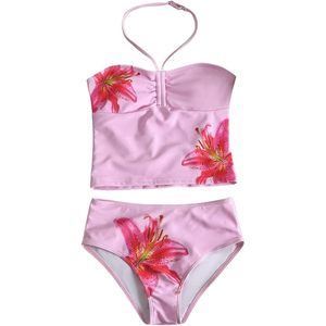 FOXA Conjunto de tankini floral de 2 piezas para niña, traje de baño sin mangas con cuello halter, UPF50+, ropa de playa de secado rápido - Product Image 5