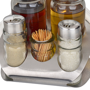 Modern 5-in-1 Stainless Steel Condiment Set Glass Oil <strong>Vinegar</strong> Dispenser with Salt Pepper <strong>Shaker</strong> for Restaurant and Home Dining - Product Image 5