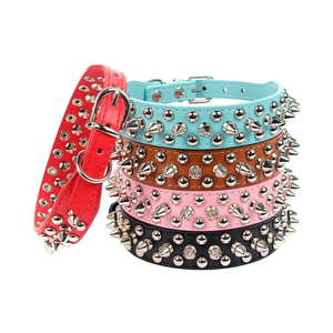 <span class=keywords><strong>Collar</strong></span> Ajustable para Mascotas HONGMA, Ecológico, de Cuero, con Remaches de Espigas, Diseño de Patrón Sólido, Cierre de Botón, para Perros - Product Image 1