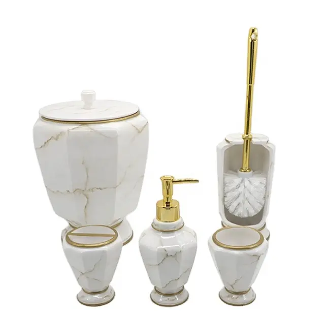 Accesorios de mármol para baño, conjunto de accesorios de aseo ecológicos, modernos de poliresina, cinco piezas