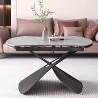 Table basse multifonctionnelle moderne extensible et réglable en hauteur, en acier inoxydable avec plateau en marbre, pour salon, meubles de maison