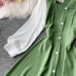 Français <span class=keywords><strong>Romance</strong></span> rétro robes femmes décontracté col carré Midi dame femmes élégant pur Stretch mince automne bureau loisirs robe - Product Image 2