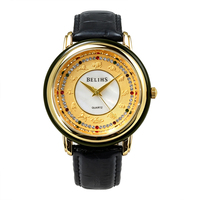 Montre de luxe en gros pour couple, cadran doré, lunette en jade, mouvement à quartz, pour hommes et femmes, motif zodiaque chinois