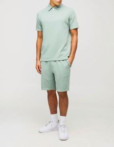 Ensemble polo et short gaufré vert poussière coupe ajustée avec col zippé, 100 % coton, imprimé, tenue décontractée - Product Image 4